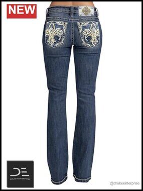 Mid Rise Bootcut Jeans with Embellished Pockets